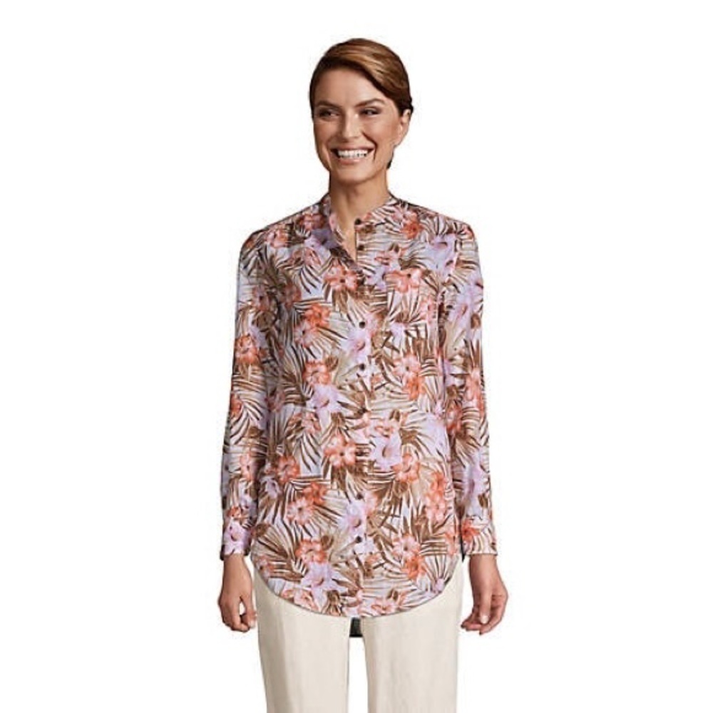 New Land's End Linen A-Line Palm and Floral Print Tunic Top Shirt New NWOT - Picture 13 of 14